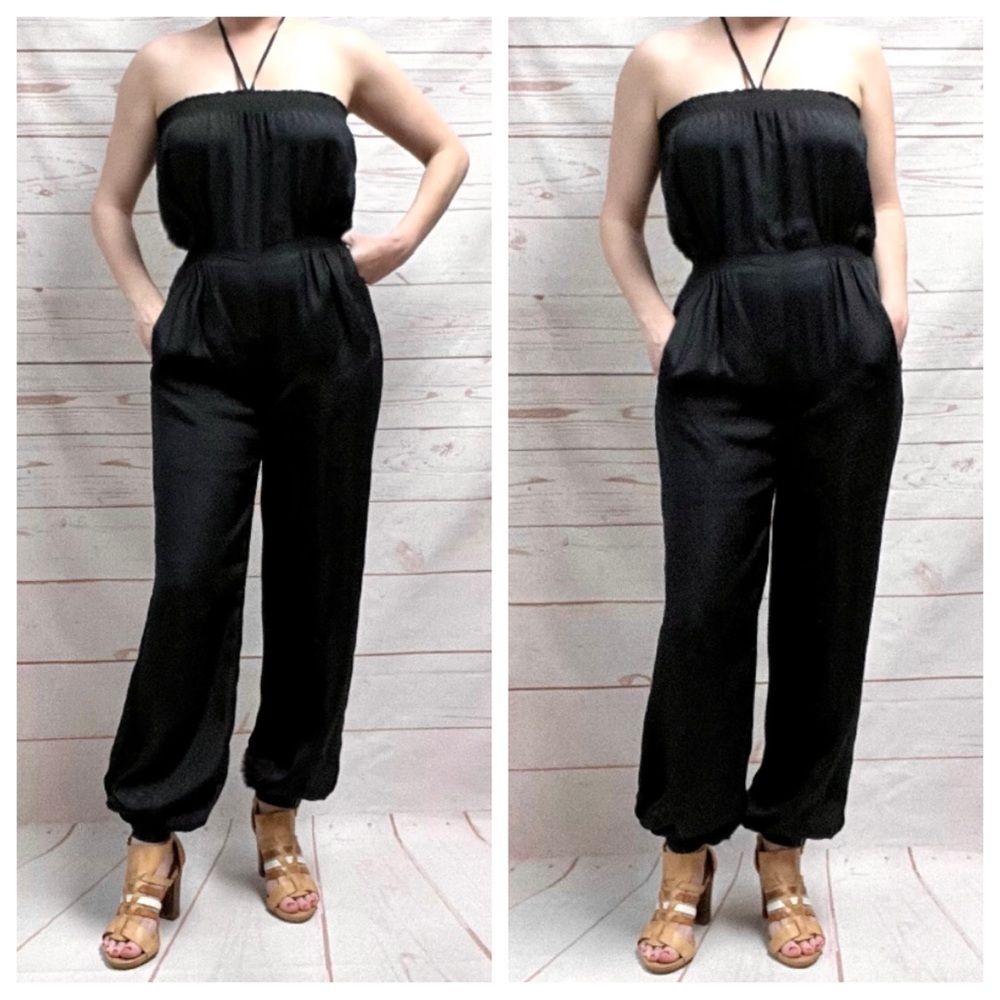 Alice Ritter Silk Spot Polka Dot Strapless Halter Jumpsuit